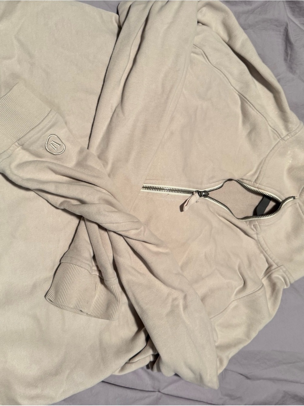 Vuori Women's Cowl Neck Half-Zip Sweatshirt in Light Beige